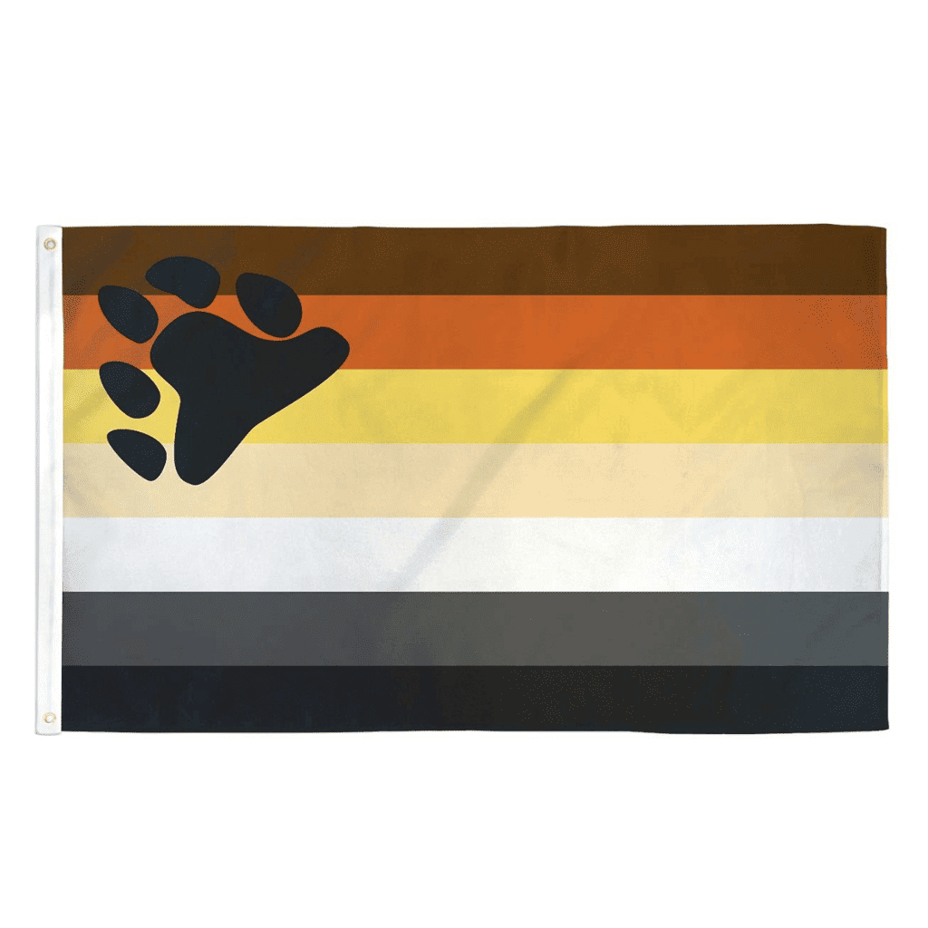 Fotografía del producto: Bandera Oso Gay de siete franjas ondeando. Símbolo de la subcultura Bear.