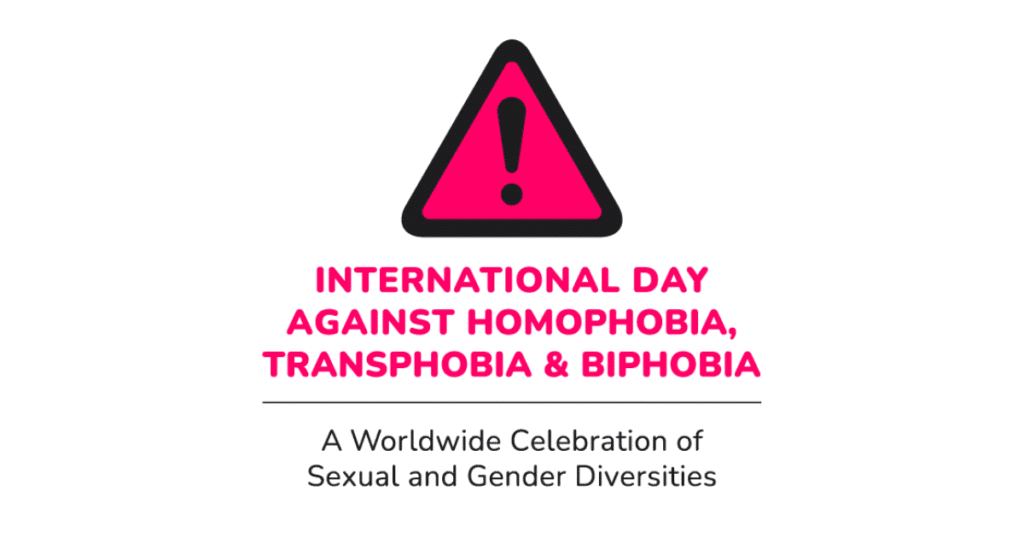 Logo del Día Internacional contra la Homofobia, la Transfobia y la Bifobia (IDAHOBIT), un símbolo global de la diversidad sexual y de género.